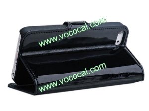 PU Leather Wallet Card Holder Case Cover for iPhone 5 With Stand Black