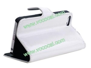 PU Leather Wallet Card Holder Case Cover for iPhone 5 With Stand White