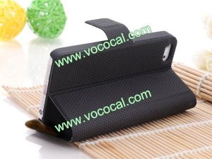 Basketball Grain PU Leather Wallet Card Holder Case Cover for iPhone 5 Black