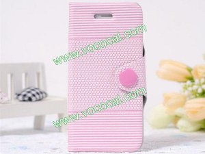 Fresh Basketball Grain Flip Stand PU Leather Case Cover Skin for iPhone 5 Pink