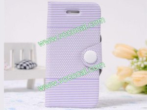 Fresh Basketball Grain Flip Stand PU Leather Case Cover Skin for iPhone 5 Purple