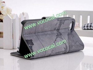PU Leather Protective Book Stand Case Cover Pouch for iPhone 5 With Map Pattern