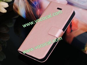 Wire Drawing PU Leather Flip Stand Case Cover Skin for iPhone 5 Pink
