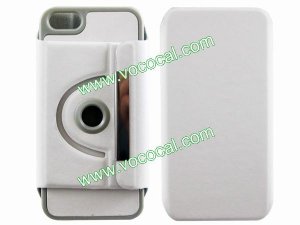 360 Degree Rotating Flip Stand PU Leather Case Cover Skin for iPhone 5 White