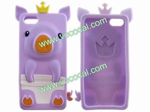Cute 3D Silicone Protective Pig Case Cover Skin for iPhone 5 Purple