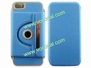 360 Degree Rotating Flip Stand PU Leather Case Cover Skin for iPhone 5 Azure
