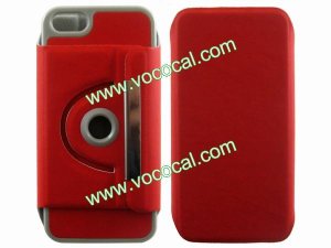 360 Degree Rotating Flip Stand PU Leather Case Cover Skin for iPhone 5 Red