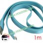 Universal Noodle Flat Micro USB Data Cable Cord for Samsung HTC Nokia Blue
