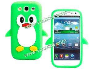 Cute 3D Cartoon Penguin Silicone Case for Samsung Galaxy S3 i9300 Green