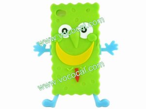 Green 3D Sponge Cartoon Figure Detachable Silicone Case Cover for iPhone 4 4G 4S