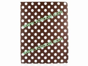 PU Leather Case Cover Skin for iPad 2 3 with Dormancy Function Coffee with White Dots