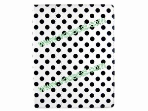 PU Leather Case Cover Skin for iPad 2 3 with Dormancy Function White with Black Dots