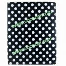 PU Leather Case Cover Skin for iPad 2 3 with Dormancy Function Black with White Dots