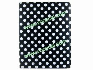 PU Leather Case Cover Skin for iPad 2 3 with Dormancy Function Black with White Dots