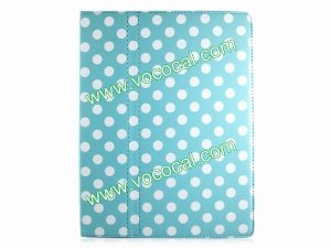 PU Leather Case Cover Skin for iPad 2 3 with Dormancy Function Blue With White Dots