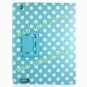 PU Leather Case Cover Skin for iPad 2 3 with Dormancy Function Blue With White Dots