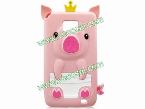 Pink 3D Pig Cartoon Silicone Gel Case Cover for Samsung Galaxy S2 i9100 i9108