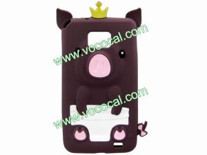 Brown 3D Pig Cartoon Silicone Gel Case Cover for Samsung Galaxy S2 i9100 i9108