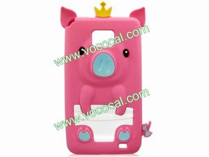 Rose 3D Pig Cartoon Silicone Gel Case Cover for Samsung Galaxy S2 i9100 i9108