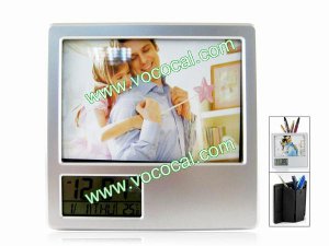 Electronic Digital Perpetual Calendar Desk Alarm Clock Photo Frame Pen Holder