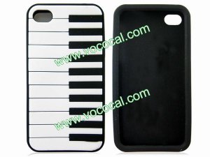 Black Piano Key 3D Soft Silicone Back Case Cover Skin for iPhone 4 4G 4S