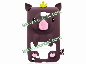 Brown 3D Pig Cartoon Silicone Gel Case Cover for Samsung Galaxy Note i9220
