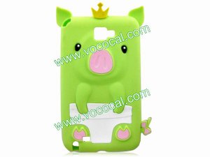 Green 3D Pig Cartoon Silicone Gel Case Cover for Samsung Galaxy Note i9220