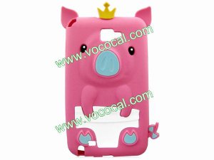 Rose 3D Pig Cartoon Silicone Gel Case Cover for Samsung Galaxy Note i9220