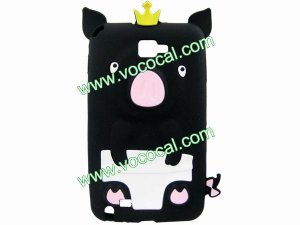 Black 3D Pig Cartoon Silicone Gel Case Cover for Samsung Galaxy Note i9220