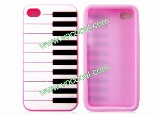 Pink Piano Key 3D Soft Silicone Back Case Cover Skin for iPhone 4 4G 4S