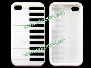 White Piano Key 3D Soft Silicone Back Case Cover Skin for iPhone 4 4G 4S