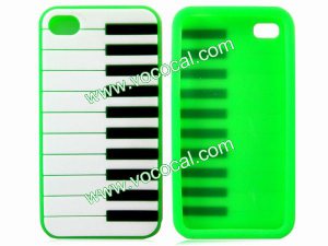 Green Piano Key 3D Soft Silicone Back Case Cover Skin for iPhone 4 4G 4S
