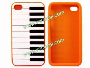 Orange Piano Key 3D Soft Silicone Back Case Cover Skin for iPhone 4 4G 4S