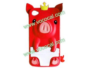 Red 3D Pig Cartoon Animal Silicone Gel Case Cover for iPhone 4 4G 4S