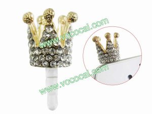 Rhinestone Crown 3.5mm Anti-Dust Earphone Jack Plug Stopper for Cellphone White