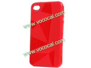 Red 3D Triangles TPU Gel Case Cover Skin for iPhone 4 4G 4S