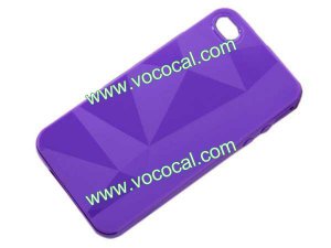 Purple 3D Triangles TPU Gel Case Cover Skin for iPhone 4 4G 4S