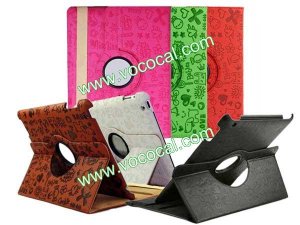 360 Rotating Cute Cartoon Leather Stand Case Cover for iPad 2 & 3