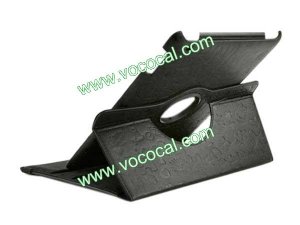 Black 360 Rotating Cartoon Leather Stand Case Cover for iPad 2 & 3