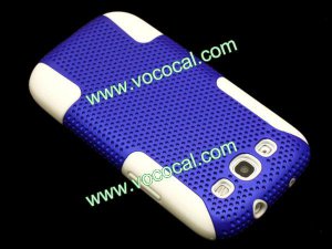 Dual Combo Mesh PC Silicone Case Cover for Samsung Galaxy S3 i9300 White-Blue