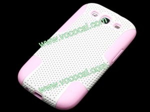 Dual Combo Mesh PC Silicone Case Cover for Samsung Galaxy S3 i9300 Pink-White