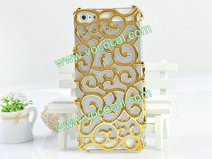 Luxury Palace Flower Hollow Out Plating Hard Case Cover Skin for iPhone 5 Golden