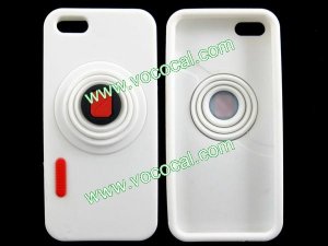 Fashion Silicone 3D Camera Stand Case Cover Skin for iPhone 5 White