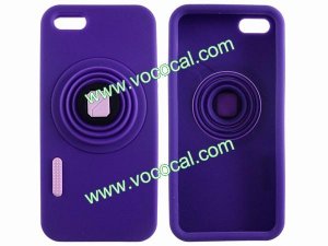 Fashion Silicone 3D Camera Stand Case Cover Skin for iPhone 5 Dark Purple
