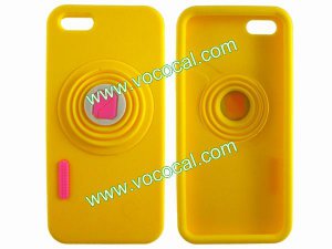 Fashion Silicone 3D Camera Stand Case Cover Skin for iPhone 5 Yellow