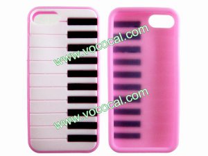 Protective Silicone Piano Key Back Case Cover Skin for iPhone 5 Pink