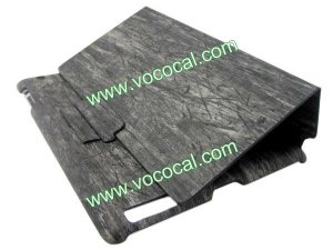 Black Wood Board Leather Stand Case Cover for iPad 3(The New iPad)