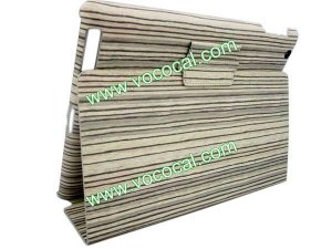 Beige Wood Board Leather Stand Case Cover for iPad 3(The New iPad)