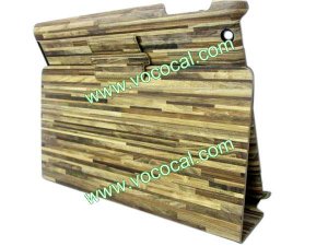 Light Brown Wood Board Leather Case Cover for iPad 3(The New iPad)
