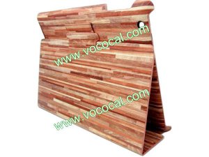 Brick-Red Wood Board Leather Stand Case Cover for iPad 3(The New iPad)